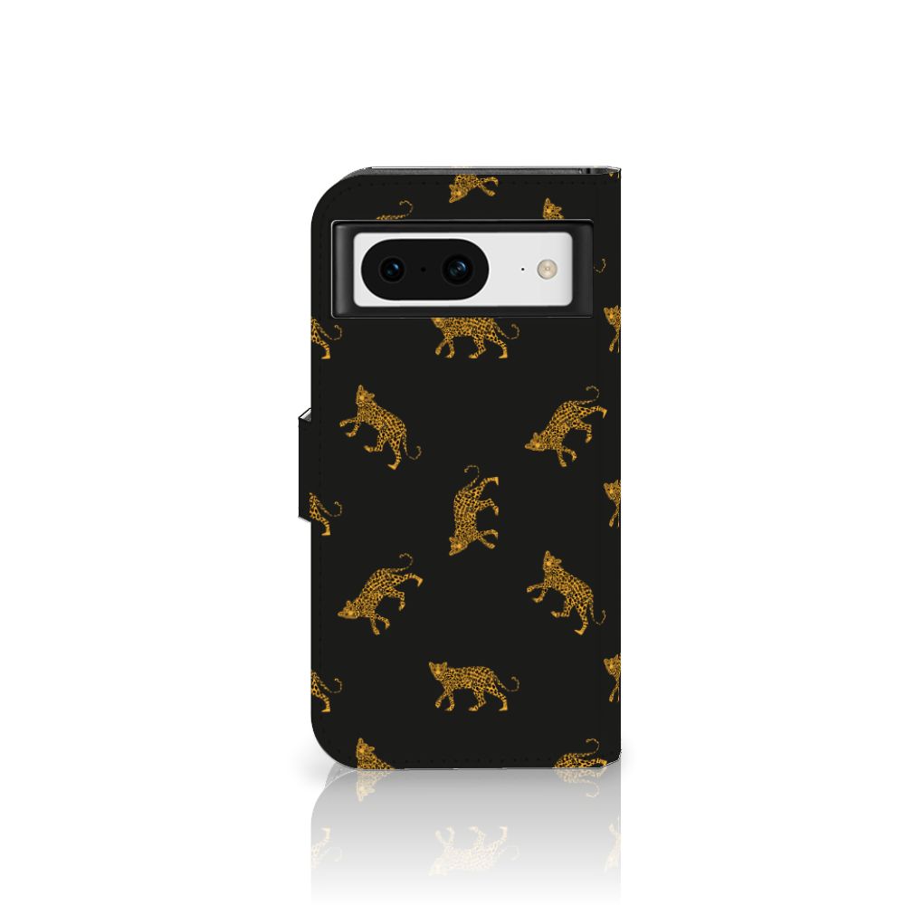 Google Pixel 8 Telefoonhoesje met Pasjes Leopards design zijkant