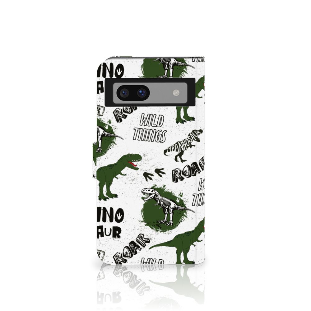 Google Pixel 8A Telefoonhoesje met Pasjes Dinosaurus ontwerp voorkant
