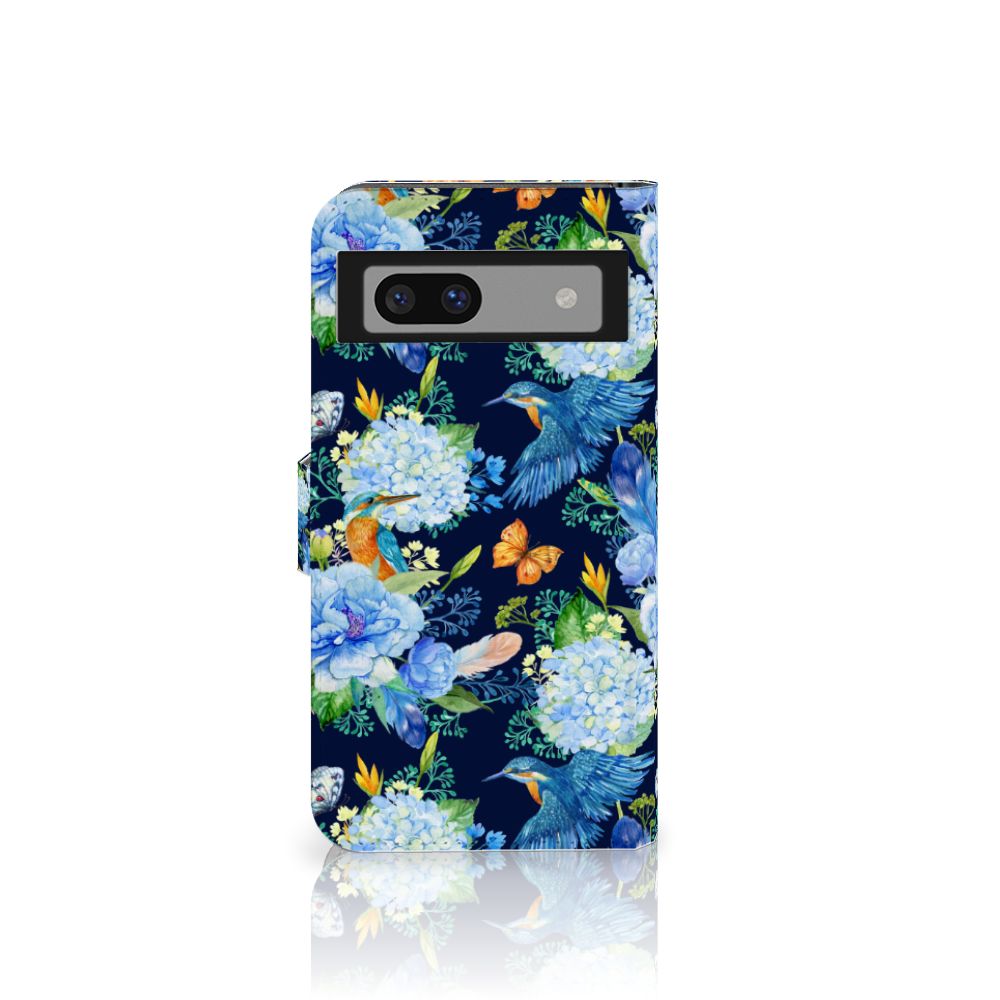 Telefoonhoesje met Pasjes voor Google Pixel 8A IJsvogel bloemen design voorkant