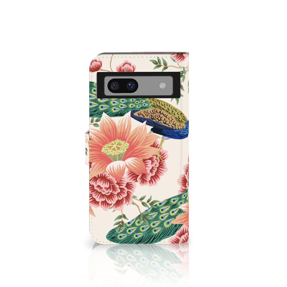 Google Pixel 8A Telefoonhoesje met Pasjes Pink Peacock voorkant