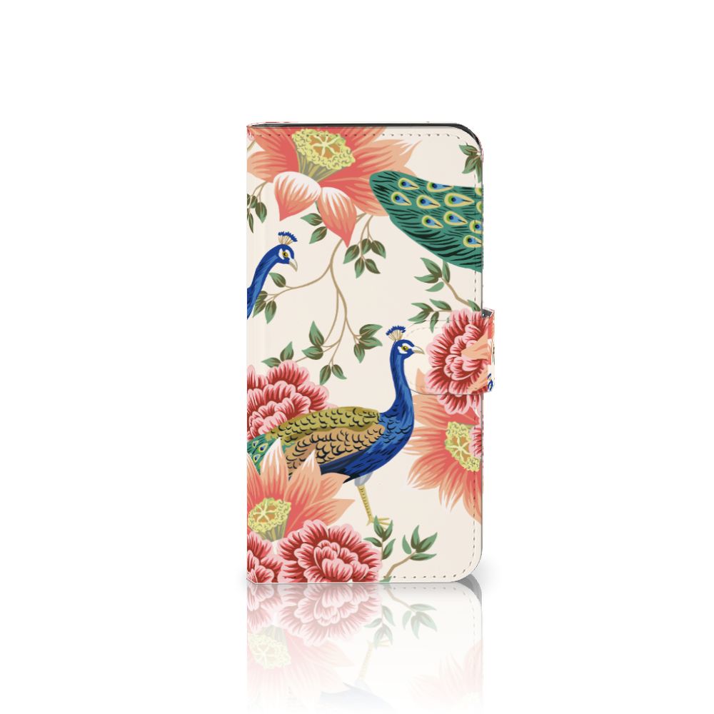 Google Pixel 8A Telefoonhoesje met Pasjes Pink Peacock vooraanzicht