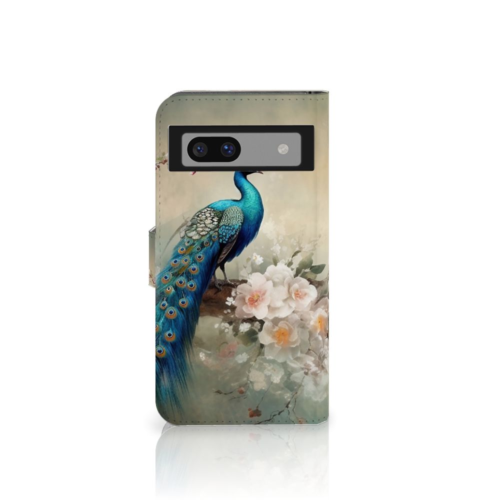 Google Pixel 8A Telefoonhoesje met Pasjes Vintage Pauwen voorkant