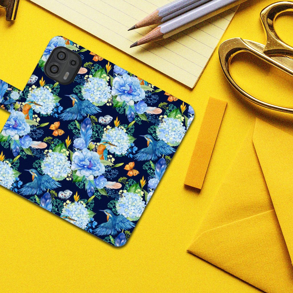 Motorola Edge 20 Lite Telefoonhoesje met Pasjes IJsvogel design bovenaanzicht