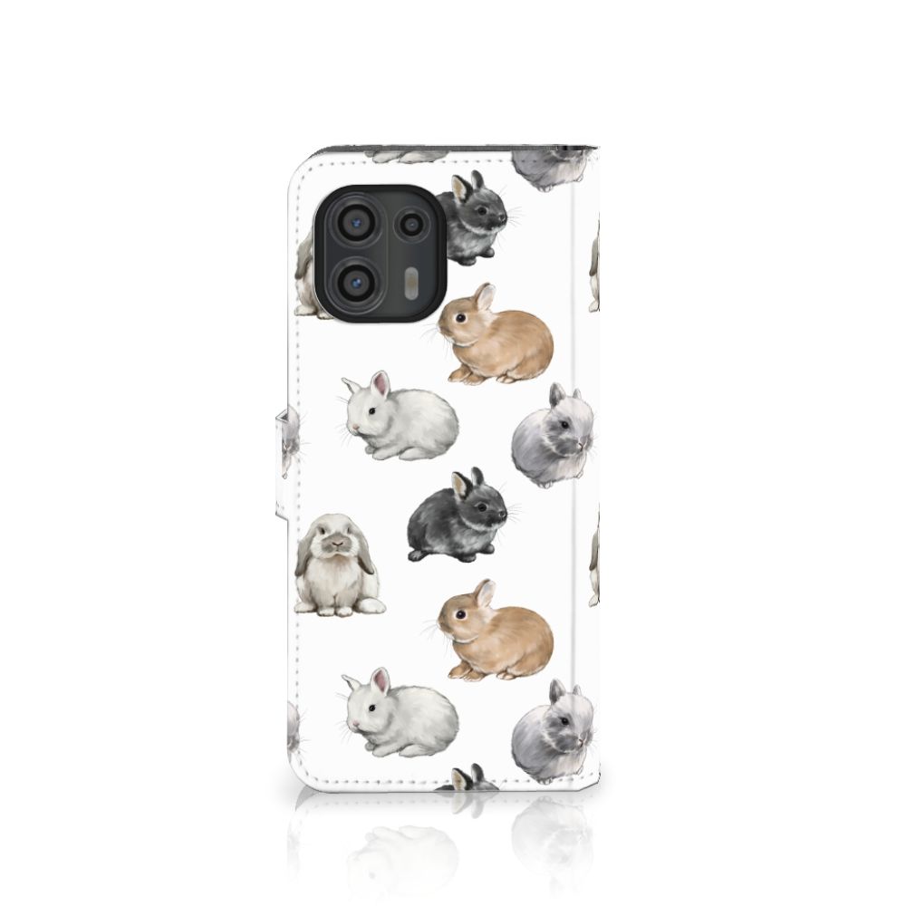 Telefoonhoesje met Pasjes voor Motorola Edge 20 Lite Konijntjes design konijnen aanzicht