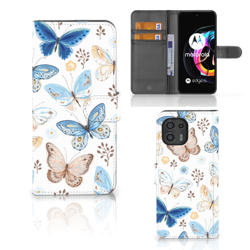 Motorola Edge 20 Lite Telefoonhoesje met Pasjes Vlinder voorkant achterkant binnenzijde