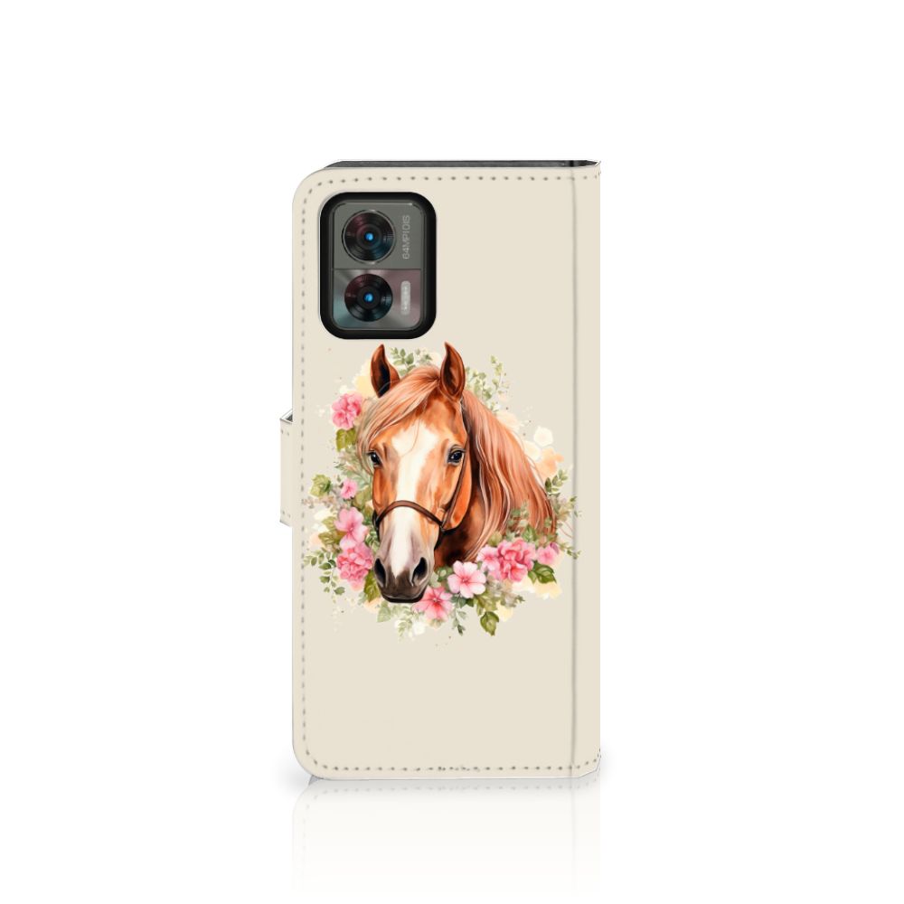 Telefoonhoesje met Pasjes voor Motorola Edge 30 Neo Paard met prachtige paardenprint en bloemen voor een unieke uitstraling.
