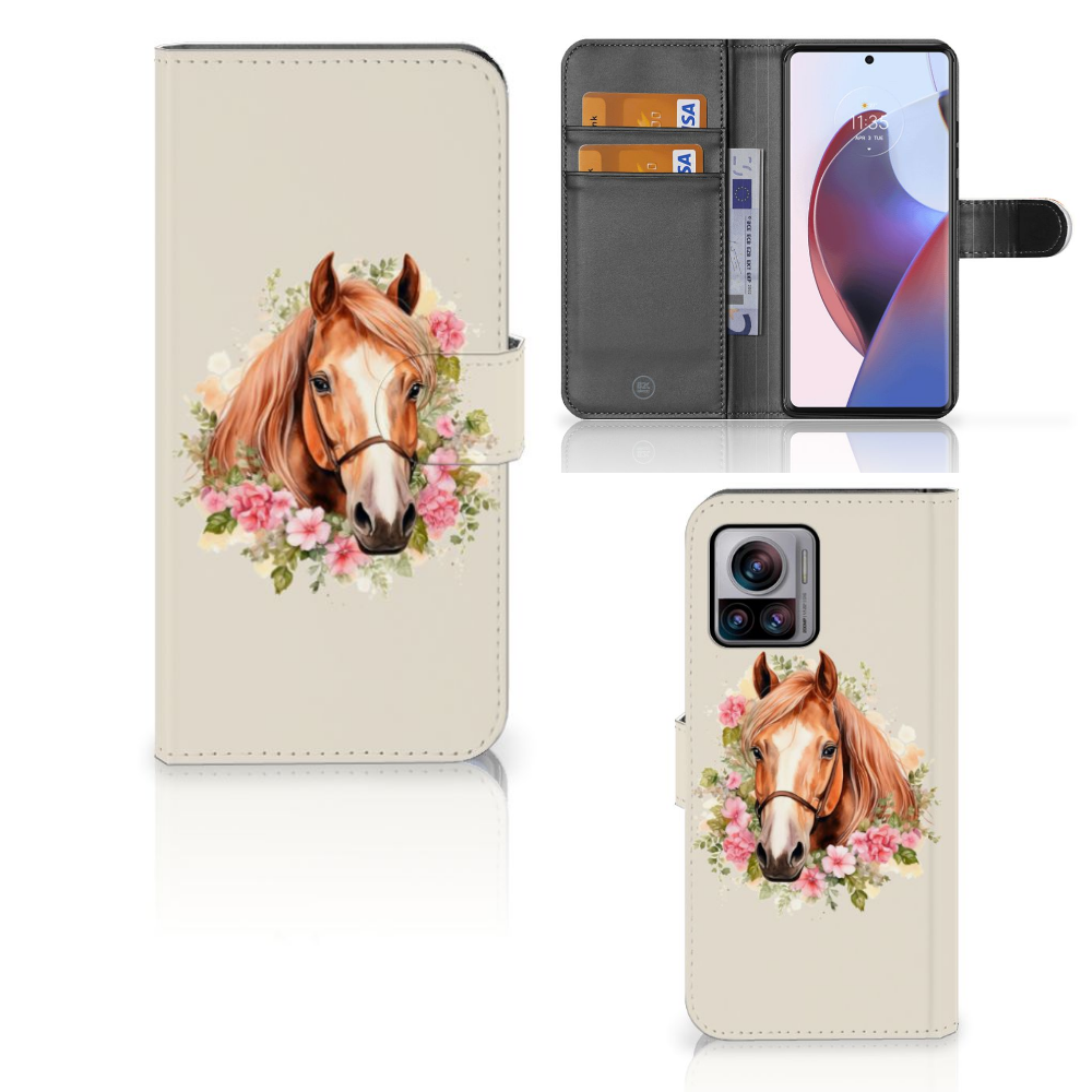 Motorola Edge 30 Ultra Telefoonhoesje met Pasjes Paard vooraan en achteraan