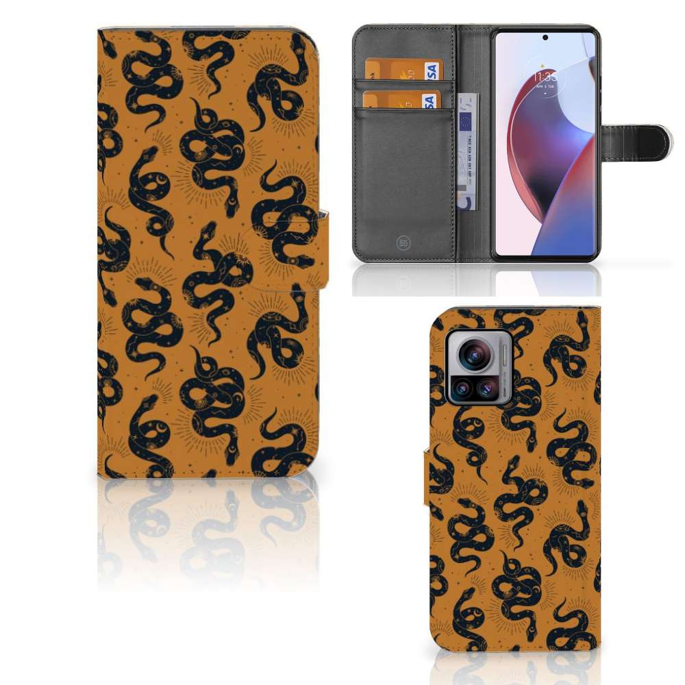 Motorola Edge 30 Ultra Telefoonhoesje met Pasjes Snakes voorkant zijkant