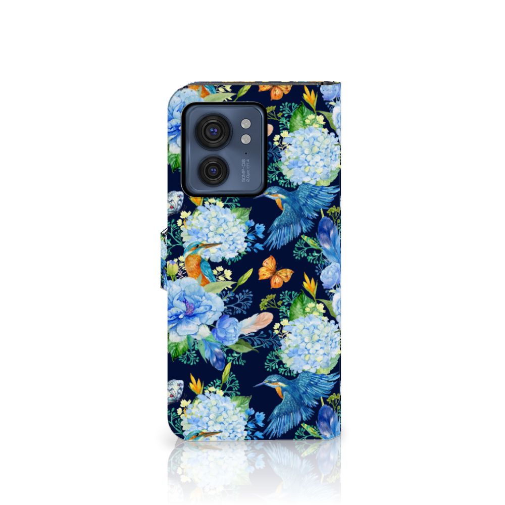 Motorola Edge 40 Telefoonhoesje met Pasjes IJsvogel bloemen aanzicht
