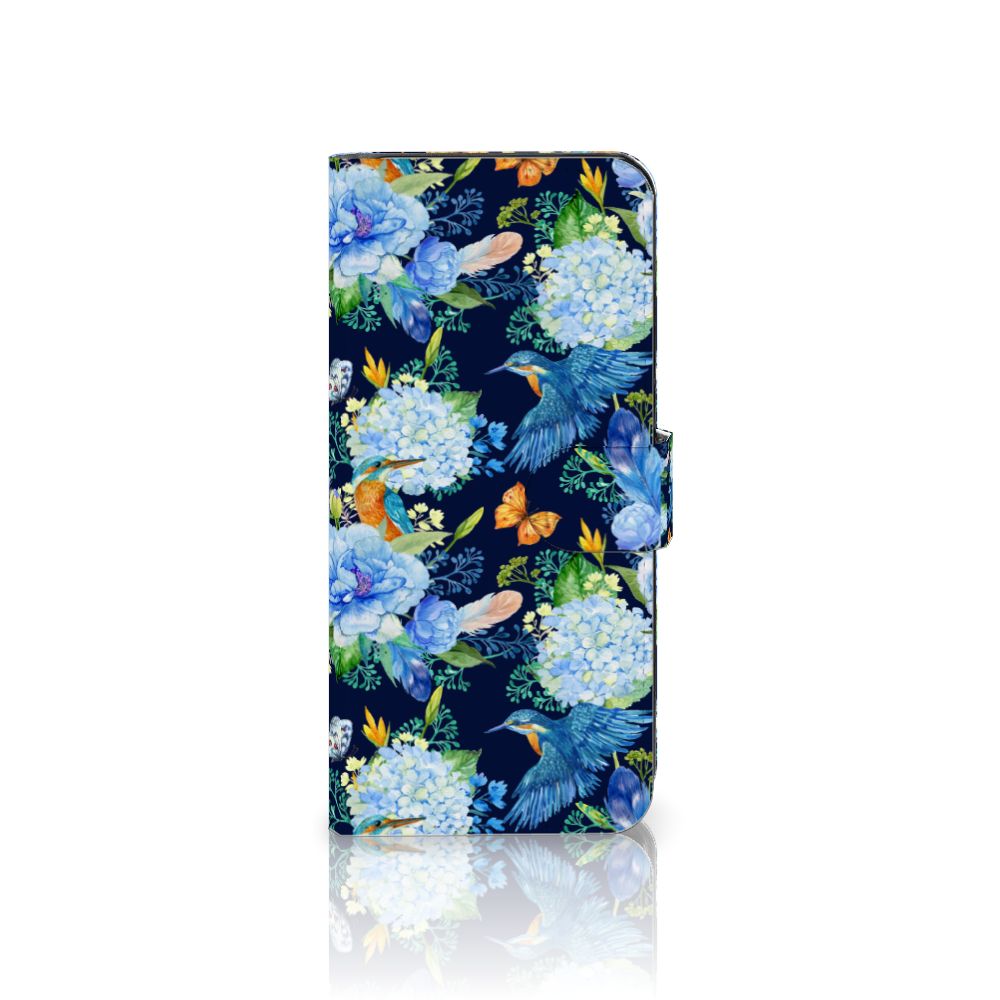 Motorola Edge 40 Telefoonhoesje met Pasjes IJsvogel bloemen aanzicht