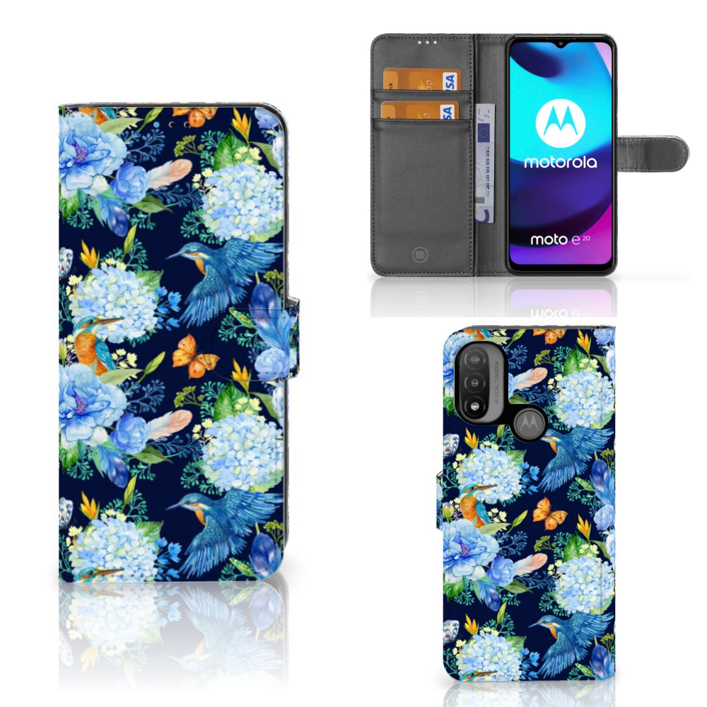 Motorola Moto E20 E30 E40 Telefoonhoesje met Pasjes IJsvogel aanzicht