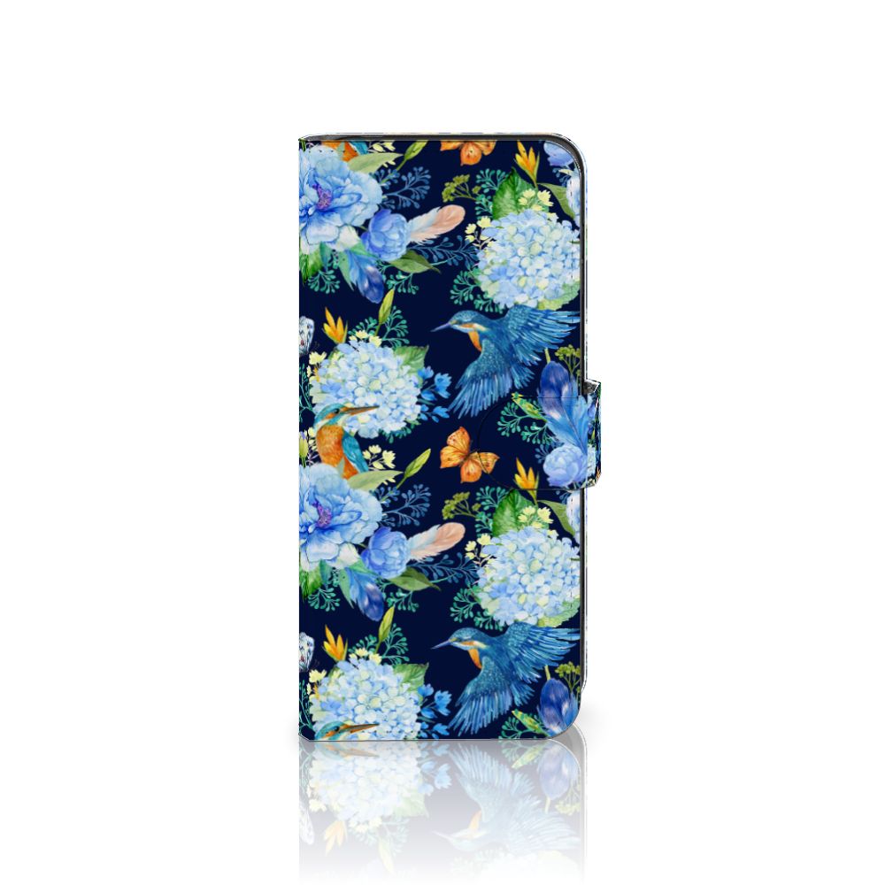 Telefoonhoesje met Pasjes voor Motorola Moto G14 IJsvogel design bloemen aanzicht