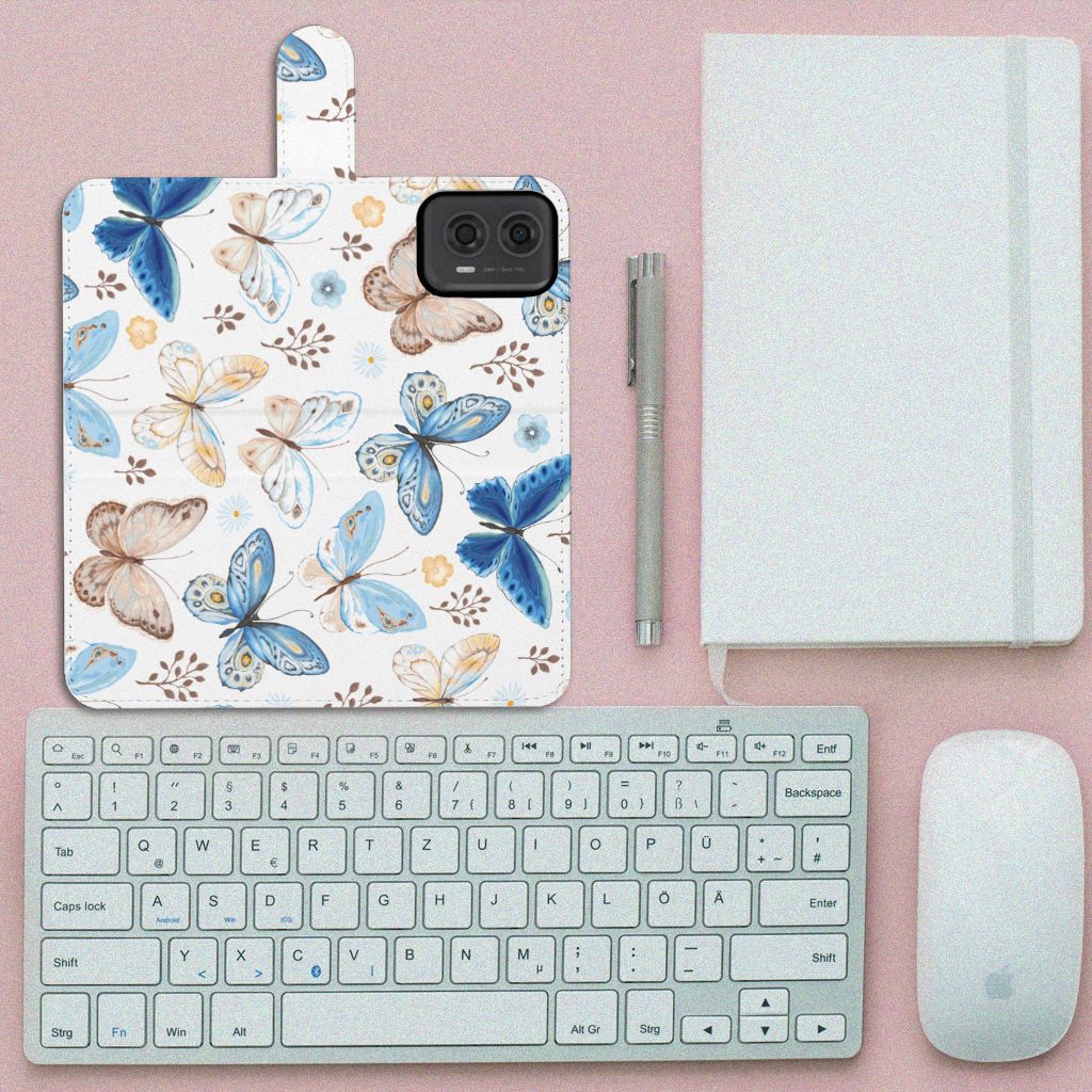 Motorola Moto G24 G04 G24 Power Telefoonhoesje met Pasjes Vlinder bovenaanzicht