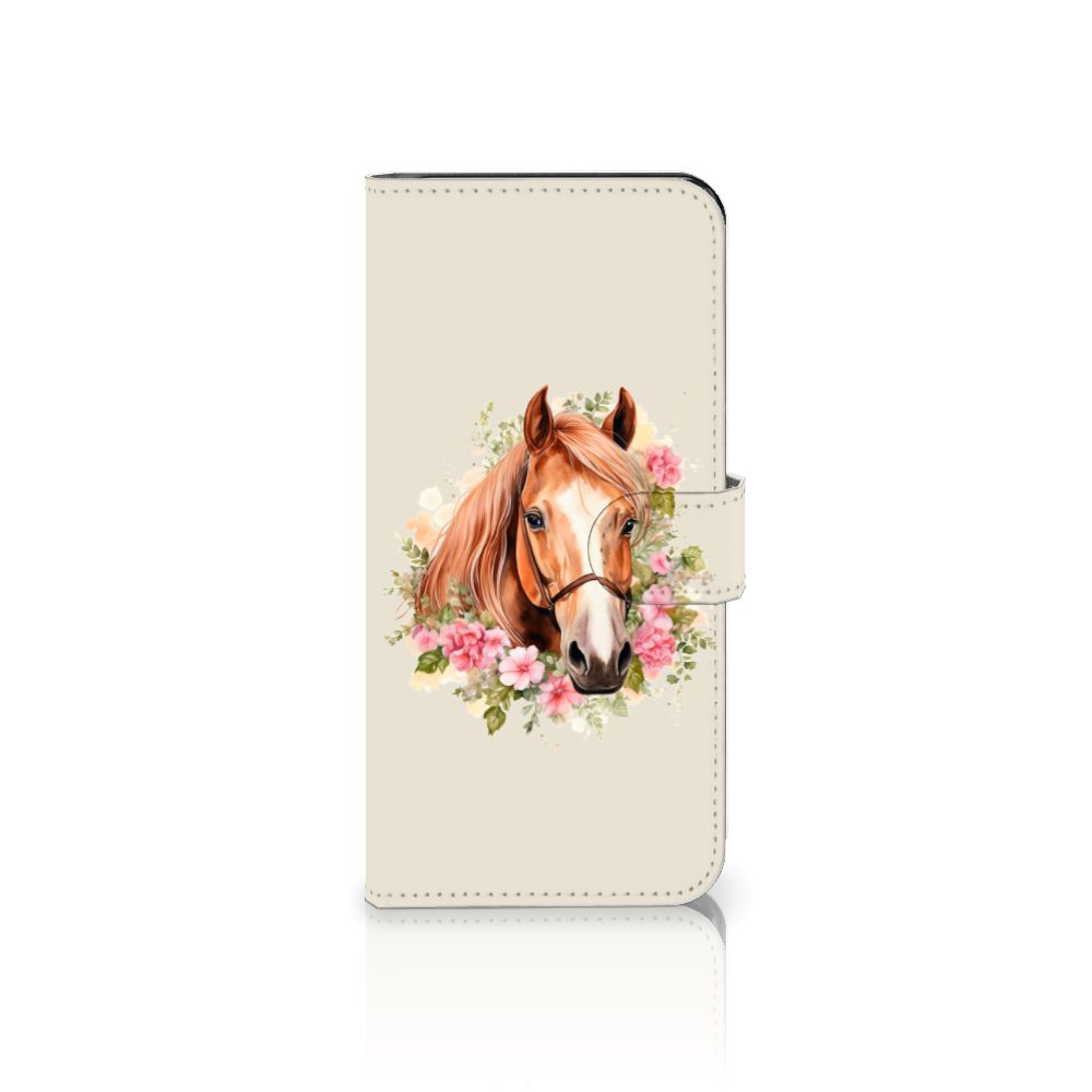 Telefoonhoesje met Pasjes voor Motorola Moto G53 Paard met bloemen voor een unieke uitstraling 🌸