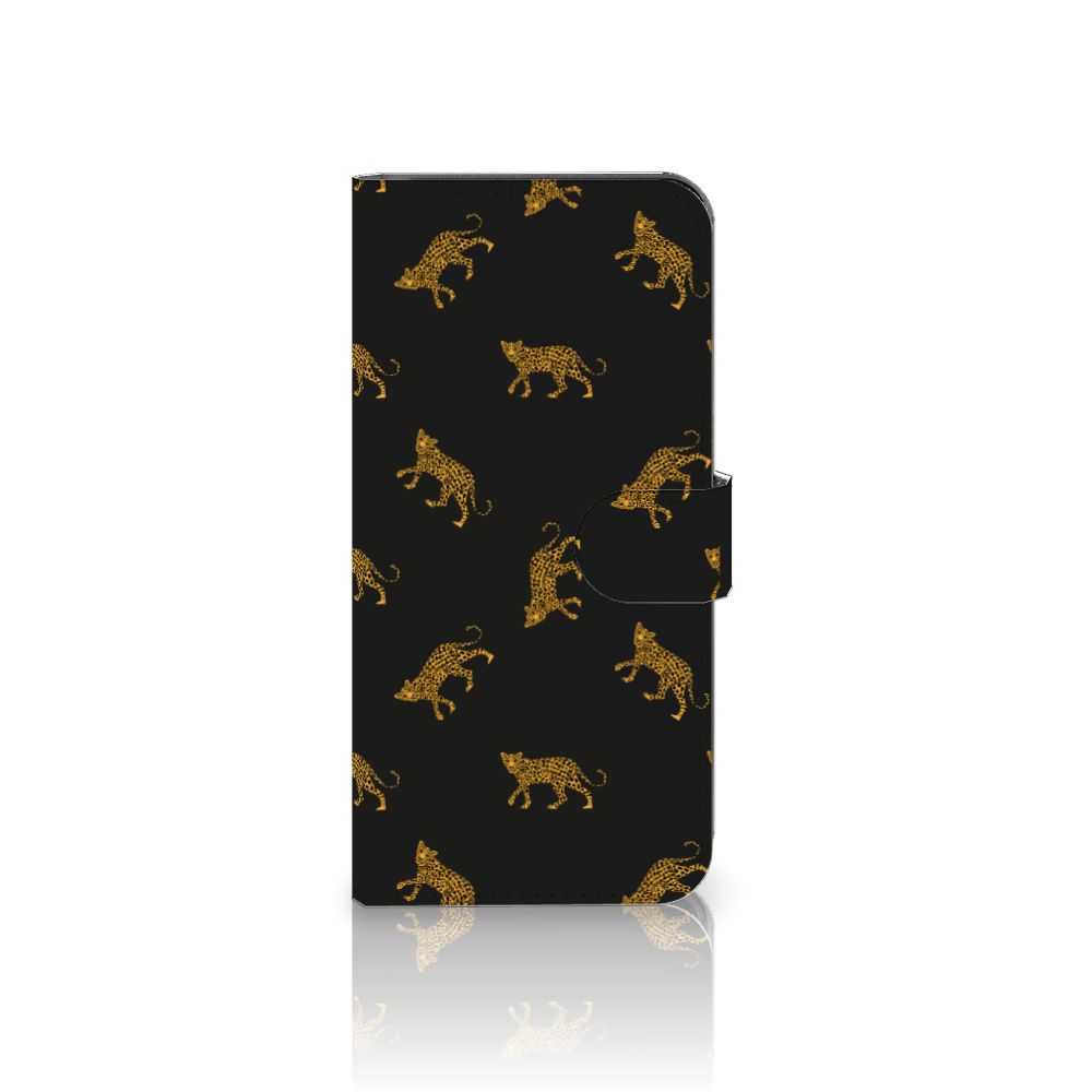 Motorola Moto G62 5G Telefoonhoesje met Pasjes Leopards zwart design aanzicht