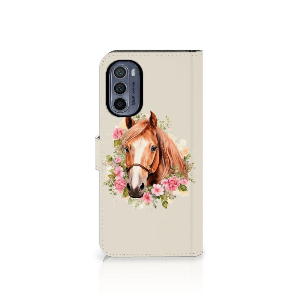 Motorola Moto G62 5G Telefoonhoesje met Pasjes Paard aanzicht