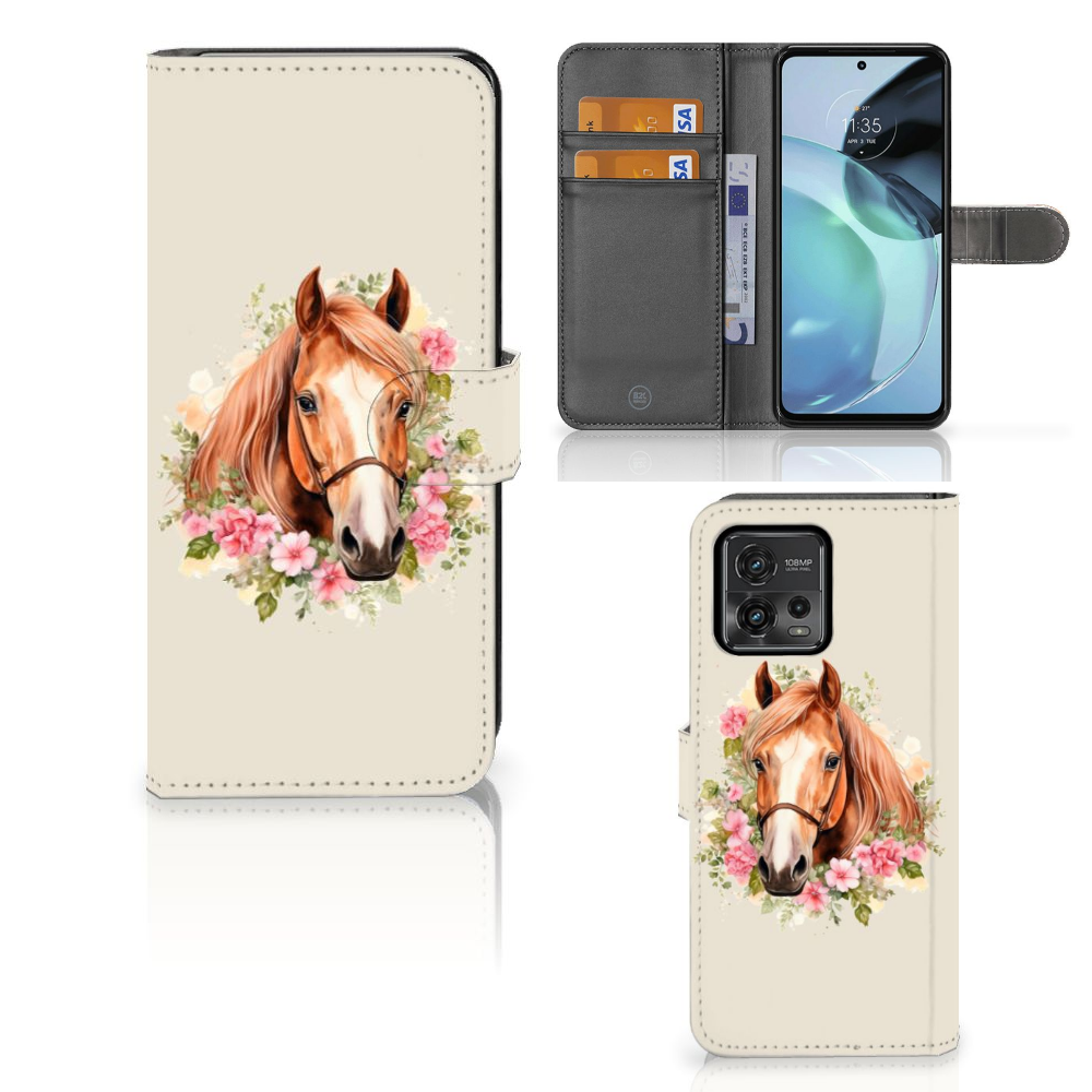 Motorola Moto G72 Telefoonhoesje met Pasjes Paard voorkant achterkant binnenkant