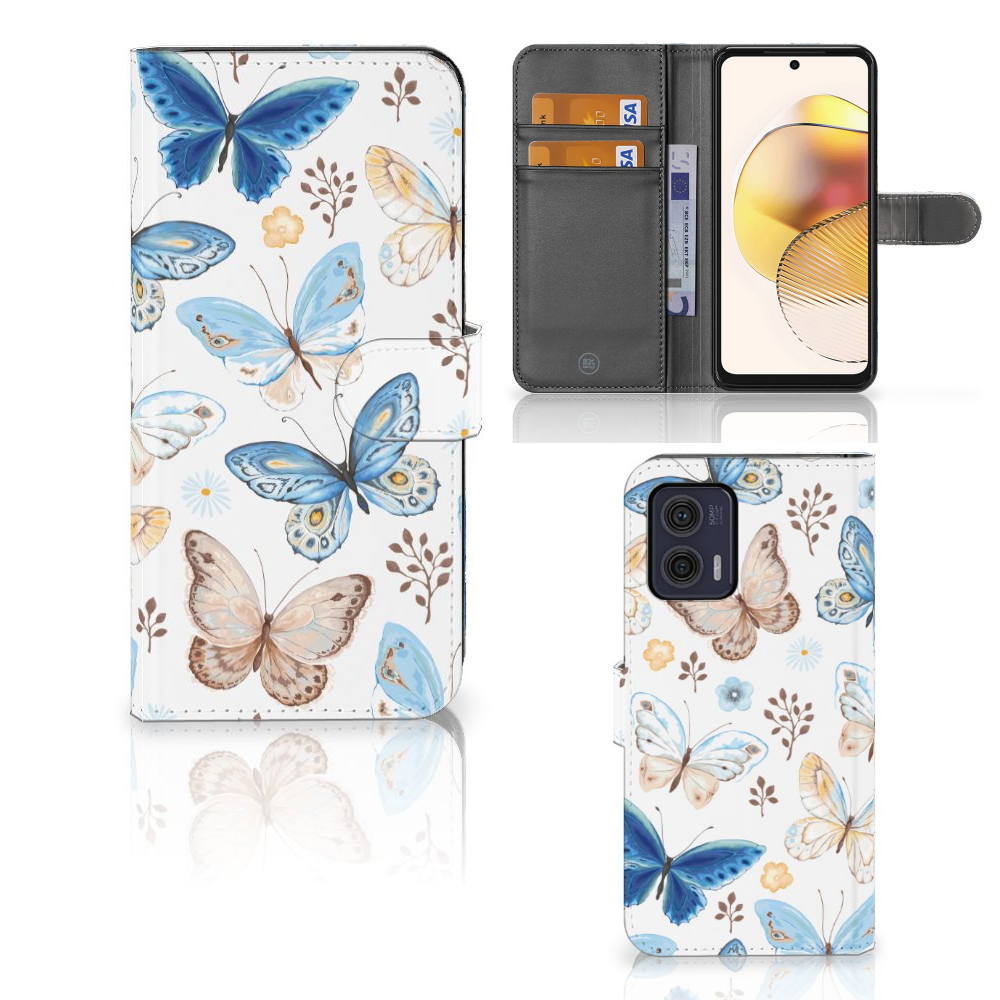 Telefoonhoesje met Pasjes voor Motorola Moto G73 Vlinder met kleurrijke vlinders voor optimaal gebruiksgemak en stijl. 🦋
