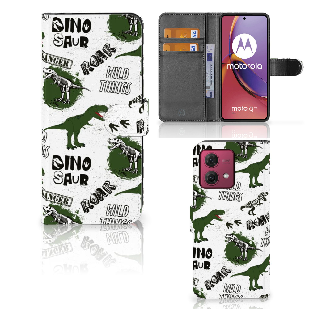 Motorola Moto G84 Telefoonhoesje met Pasjes Dinosaurus vooraanzicht binnenkant