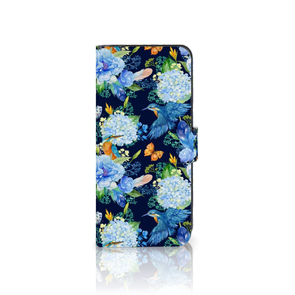 Motorola Moto G84 Telefoonhoesje met Pasjes IJsvogel bloemen design aanzicht