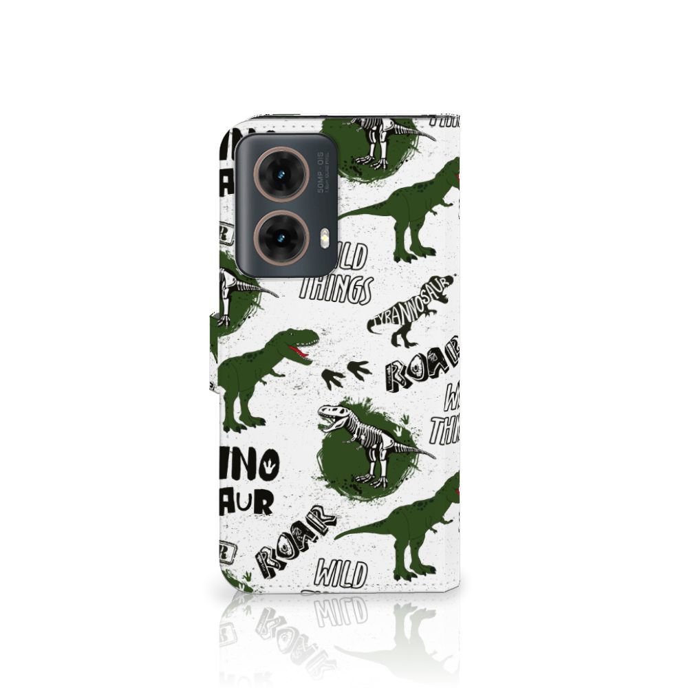 Telefoonhoesje met Pasjes voor Motorola Moto G85 Dinosaurus dino design voorkant