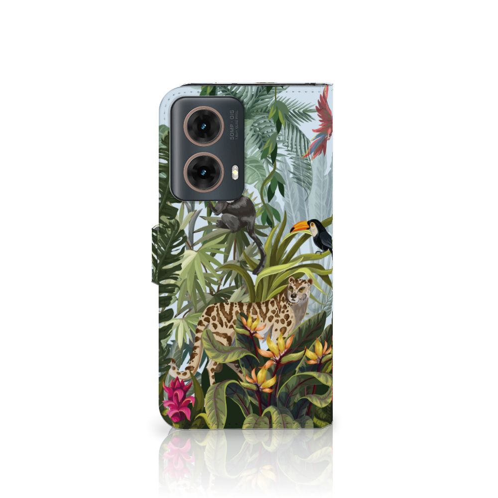 Motorola Moto G85 Telefoonhoesje met Pasjes Jungle dieren planten aanzicht