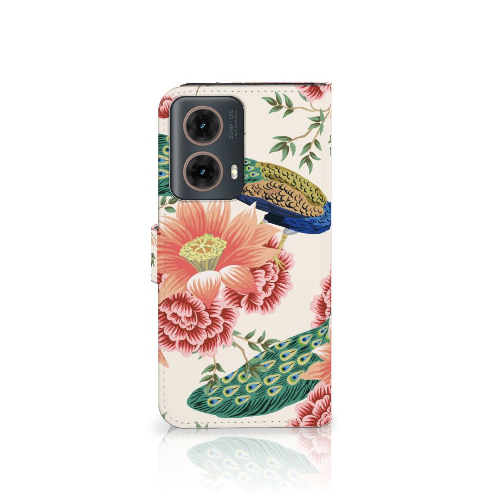 Motorola Moto G85 Telefoonhoesje met Pasjes Pink Peacock achterkant