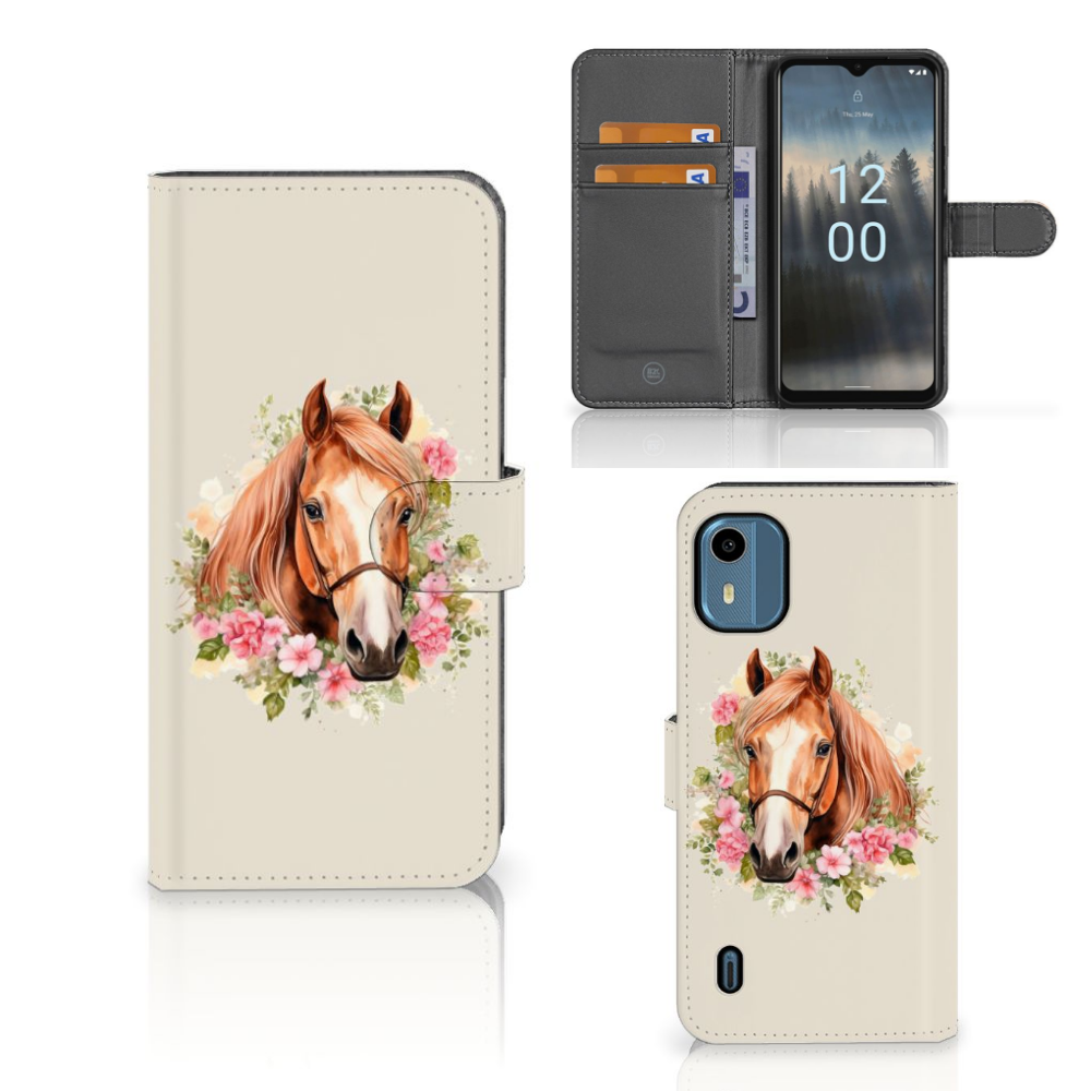 Telefoonhoesje met Pasjes voor Nokia C12 Paard telefoonhoesje design paard aanzicht