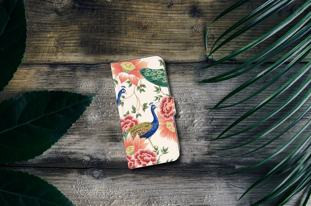 Nokia C12 Telefoonhoesje met Pasjes Pink Peacock bovenaanzicht