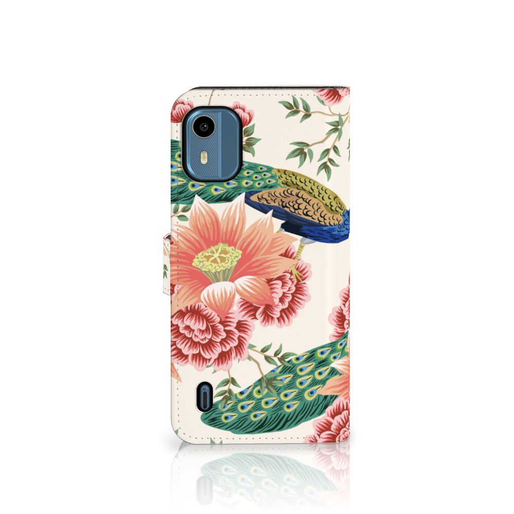 Nokia C12 telefoonhoesje met pasjes Pink Peacock aanzicht