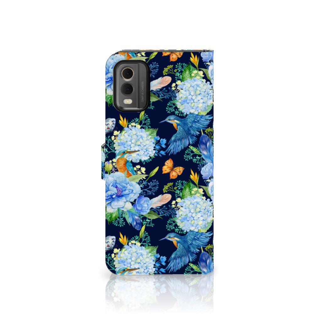 Telefoonhoesje met Pasjes voor Nokia C32 IJsvogel design bloemen aanzicht