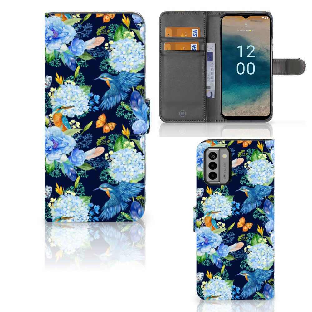 Nokia G22 Telefoonhoesje met Pasjes IJsvogel design voorkant achterkant binnenkant