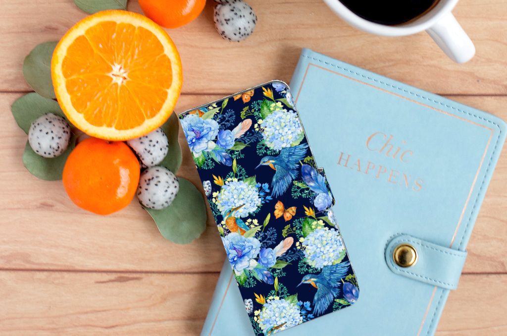 Nokia G22 Telefoonhoesje met Pasjes IJsvogel bovenaanzicht bloemenfruit