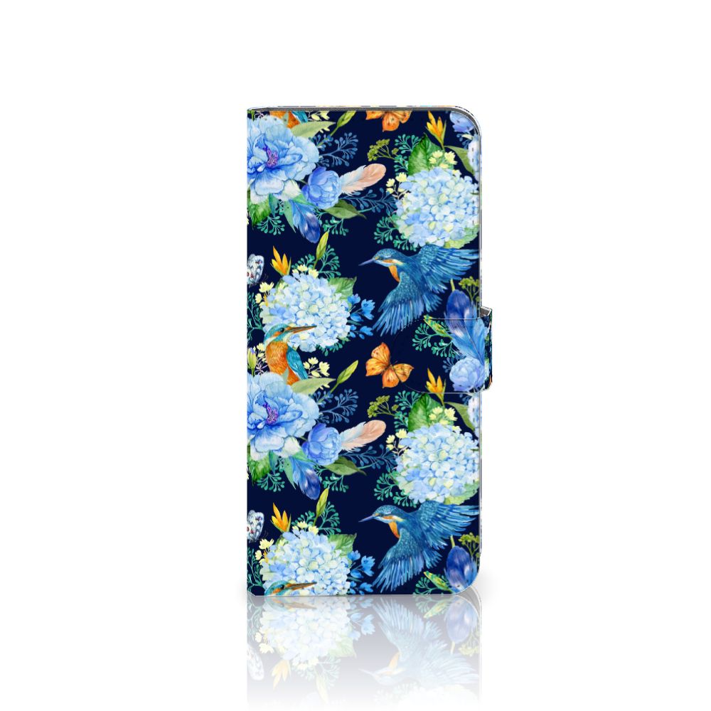 Nokia G22 Telefoonhoesje met Pasjes IJsvogel bloemen design voorkant