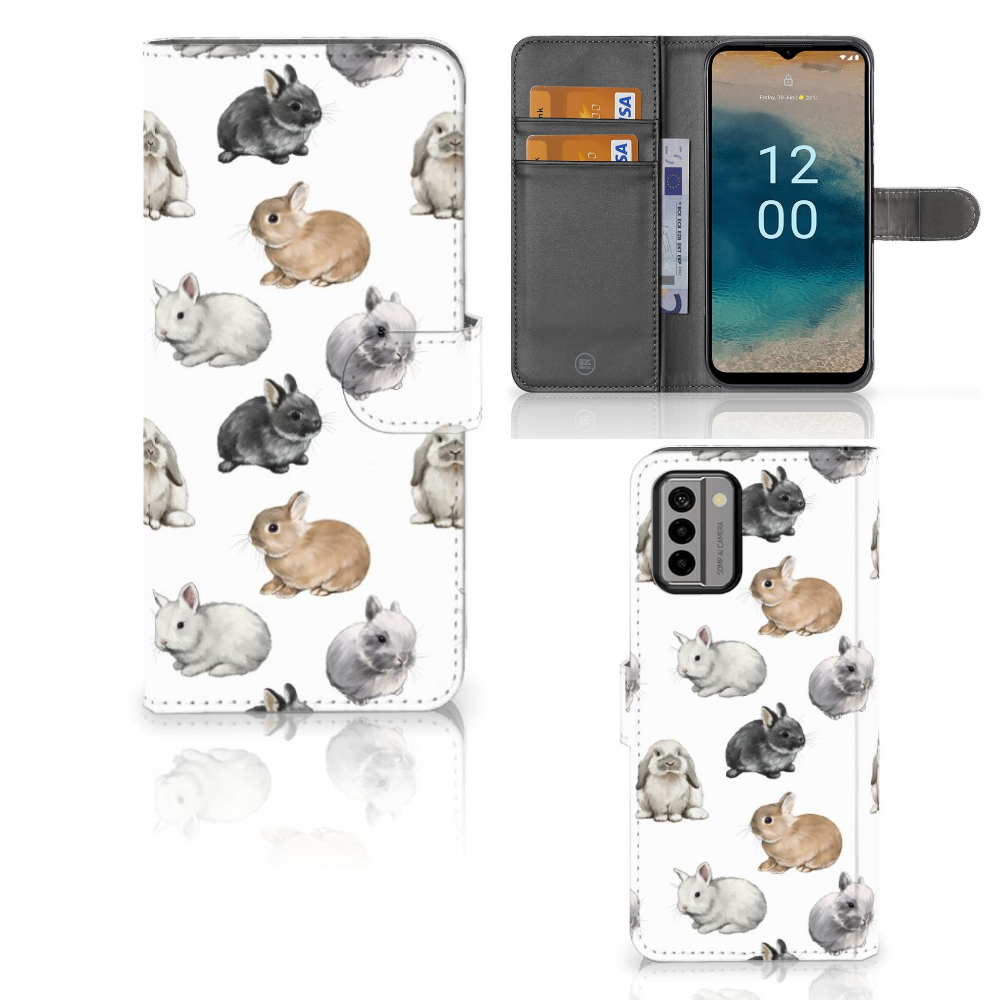 Nokia G22 Telefoonhoesje met Pasjes Konijntjes voorkant binnenkant