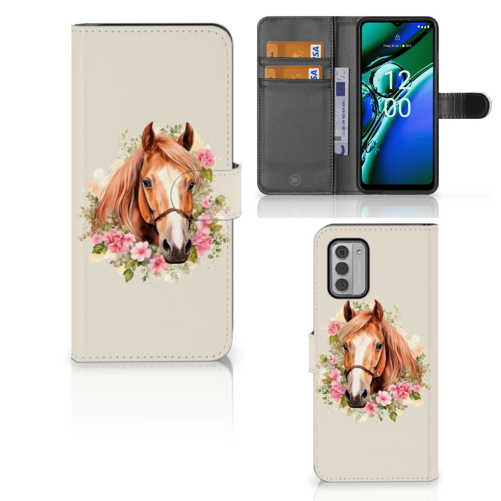 Nokia G42 Telefoonhoesje met Pasjes Paard voorzijde en binnenkant