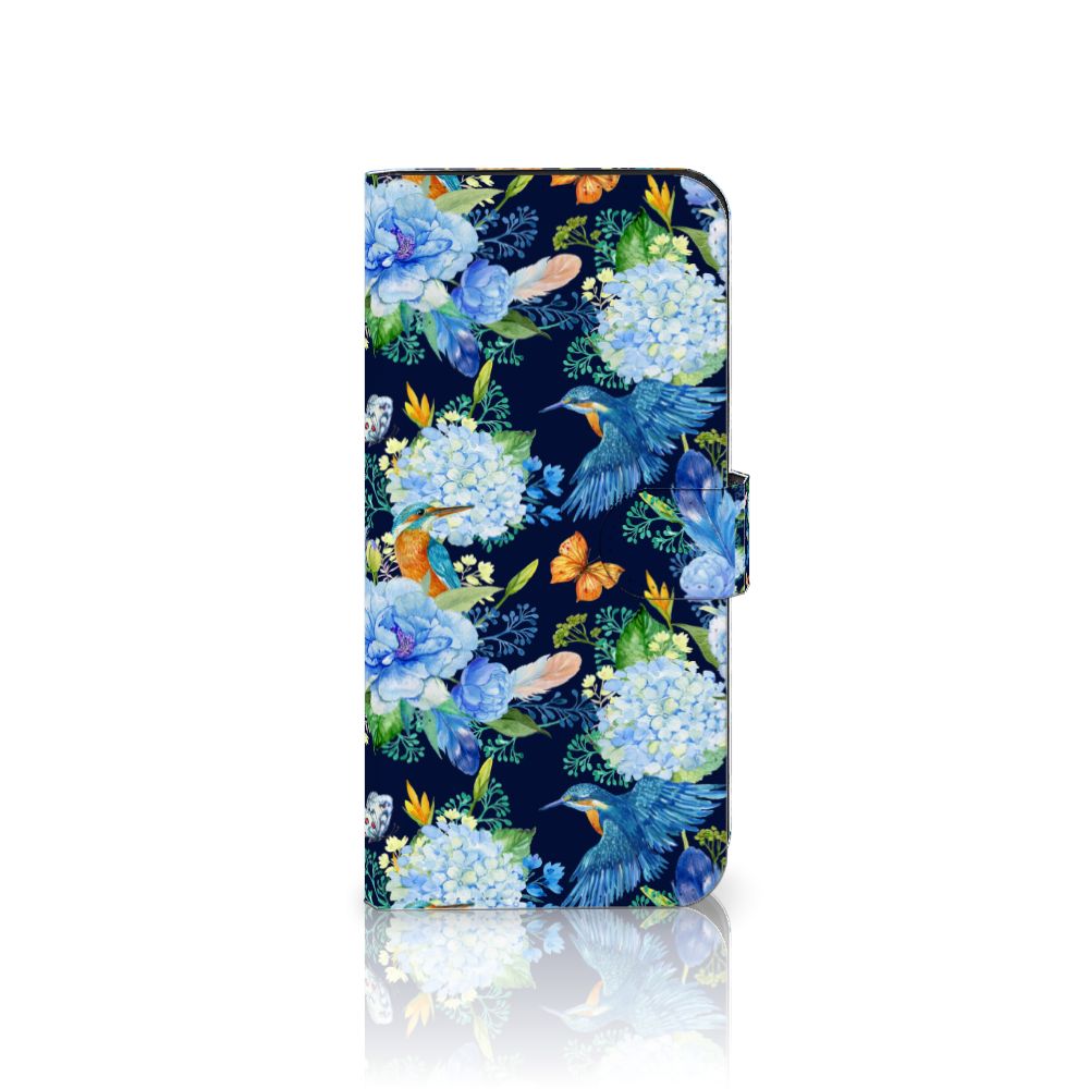 Telefoonhoesje met Pasjes voor Nokia XR21 IJsvogel bloemendessin voorkant