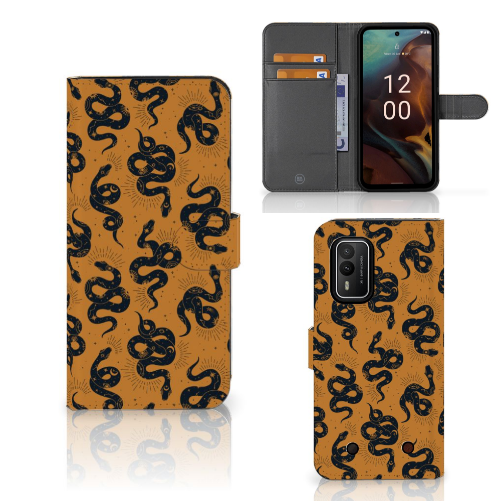 Nokia XR21 Telefoonhoesje met Pasjes Snakes voorzijde zijkant binnen