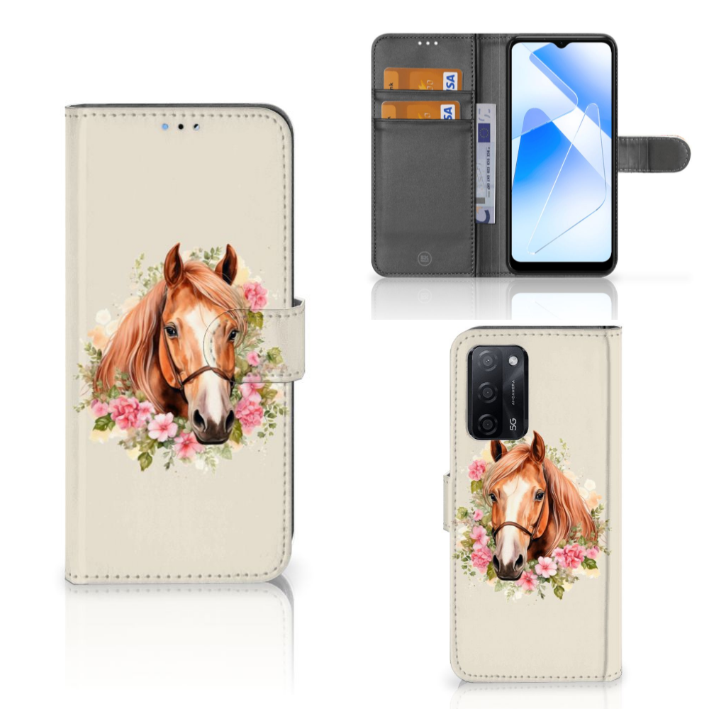 OPPO A16/A16s/A54s Telefoonhoesje met Pasjes Paard voorkant achterkant binnenzijde