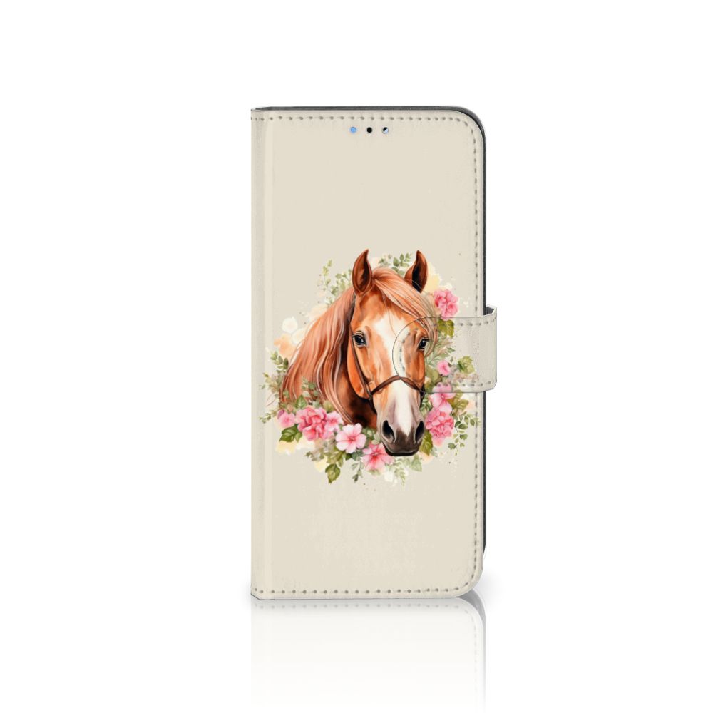 Telefoonhoesje met Pasjes voor OPPO A16/A16s/A54s Paard voorkant paarden bloemen