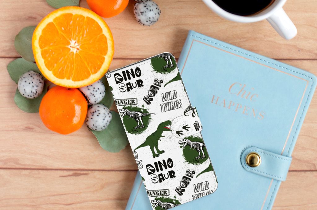 OPPO A58 4G Telefoonhoesje met Pasjes Dinosaurus design bovenaanzicht