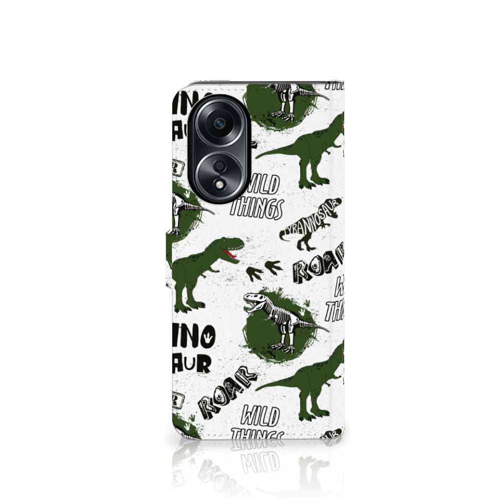 Telefoonhoesje met Pasjes voor OPPO A58 4G Dinosaurus dino design voorkant