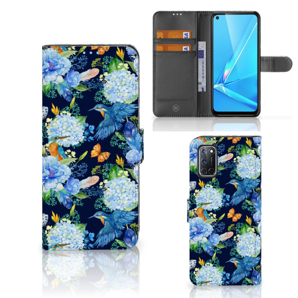OPPO A72 OPPO A52 Telefoonhoesje met Pasjes IJsvogel ontwerp aanzicht
