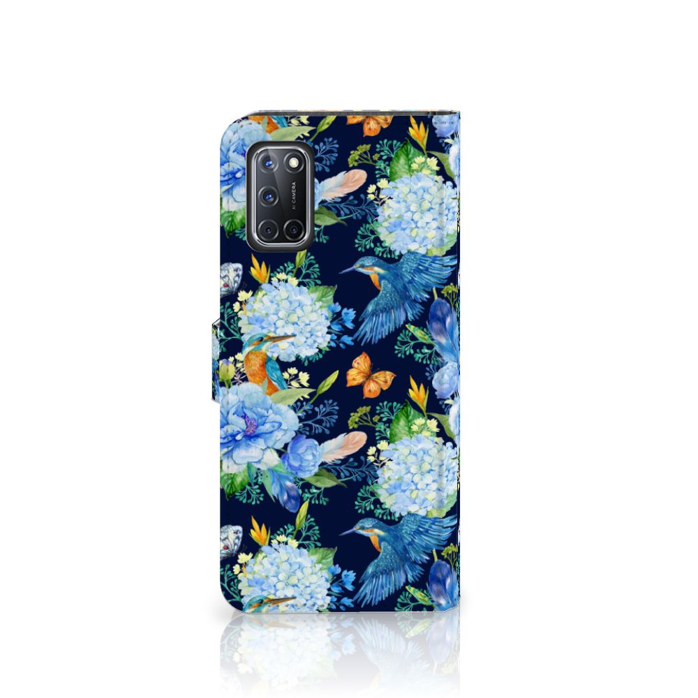OPPO A72 OPPO A52 Telefoonhoesje met Pasjes IJsvogel bloemen aanzicht