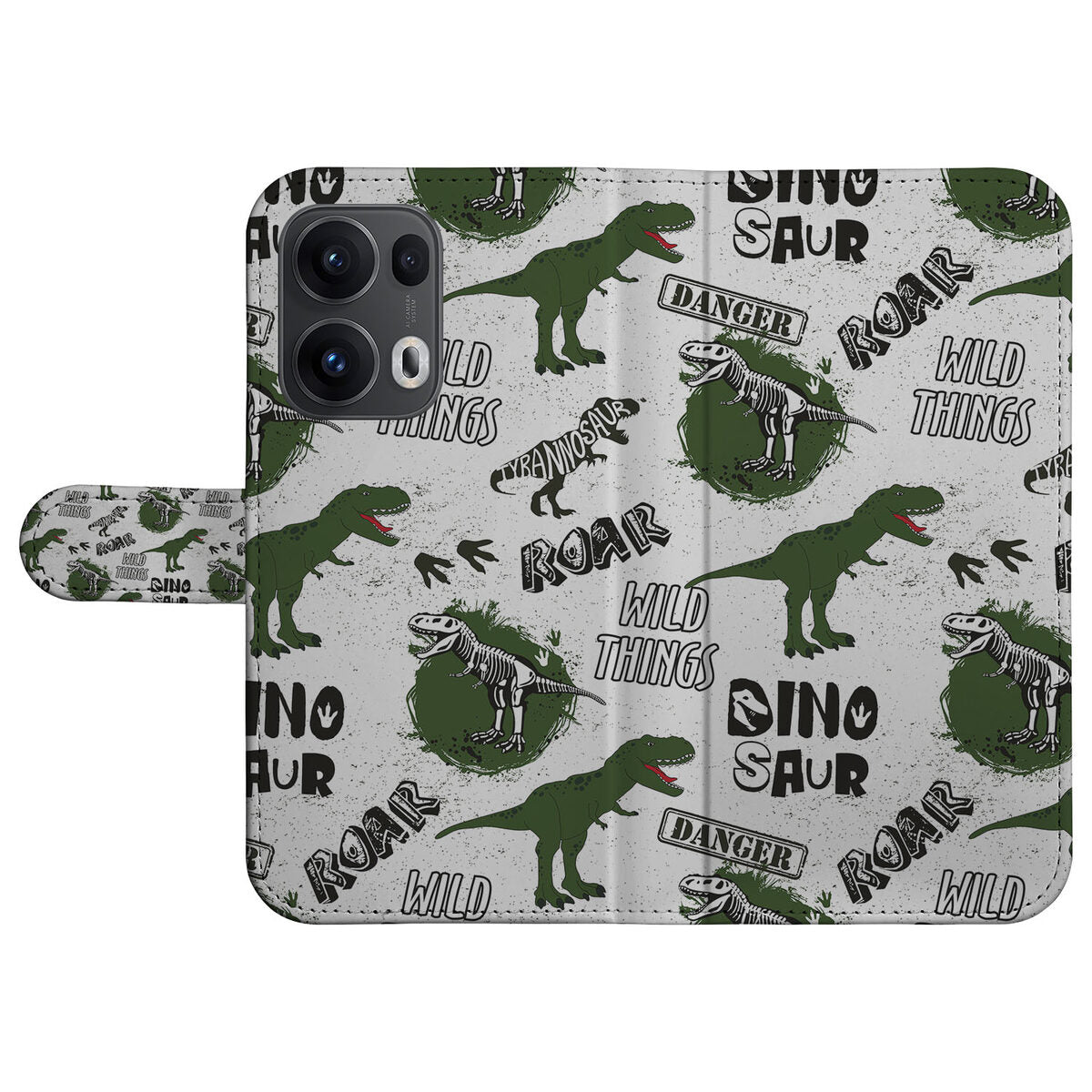 OPPO Reno 13 Pro Telefoonhoesje met Pasjes Dinosaurus vooraanzicht