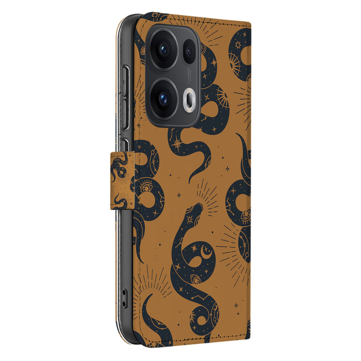 OPPO Reno 13 Pro Telefoonhoesje met Pasjes voor OPPO Reno 13 Pro Snakes zijkant slangenprint