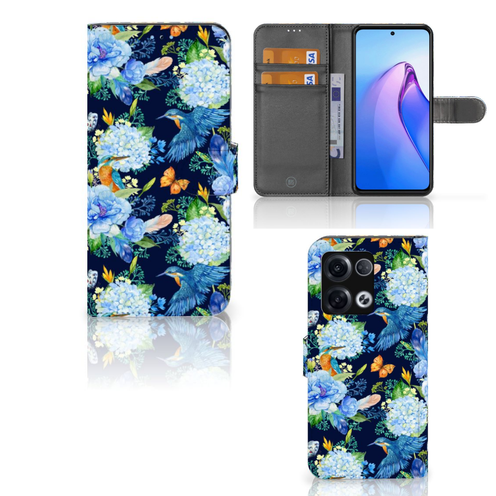 OPPO Reno8 Pro Telefoonhoesje met Pasjes IJsvogel voorkant achterkant binnenkant