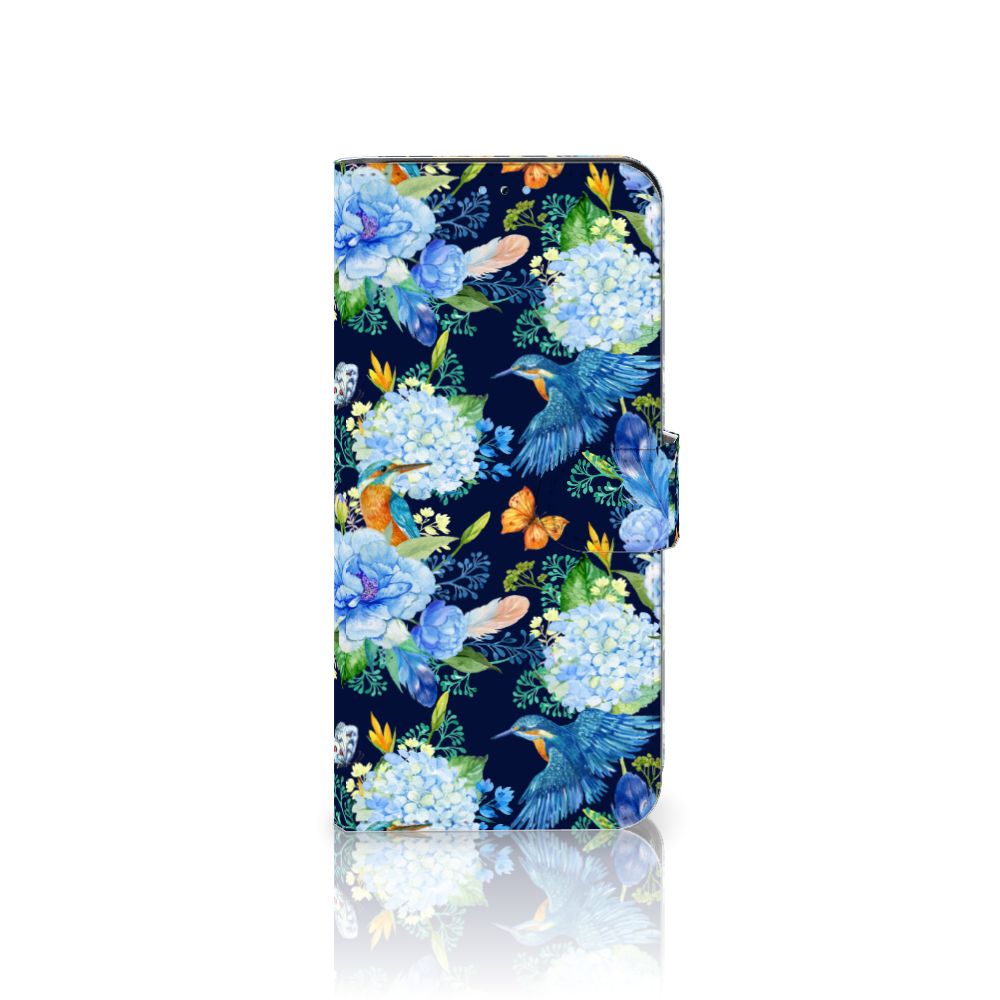 OPPO Reno8 Pro Telefoonhoesje met Pasjes IJsvogel bloemen design aanzicht