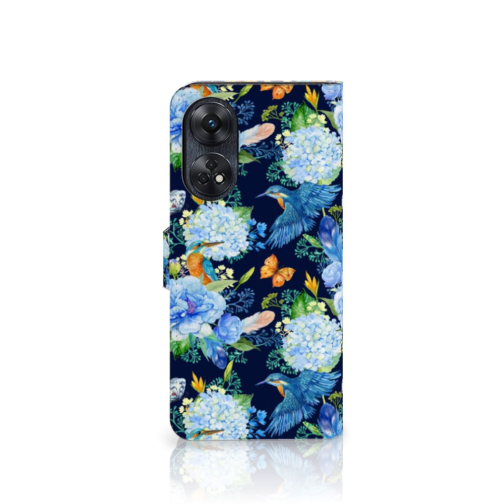 Telefoonhoesje met Pasjes voor OPPO Reno8 T 4G IJsvogel, met prachtig bloemen- en ijsvogelontwerp, perfect cadeau 🎁.