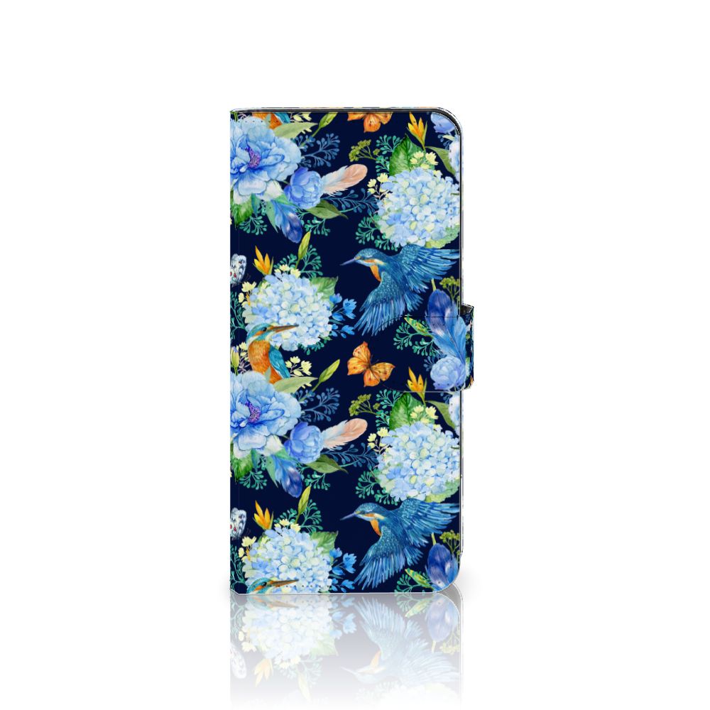 Telefoonhoesje met Pasjes voor OPPO Reno8 T 4G IJsvogel met bloemen en vlinders 🌺🦋 voor gebruiksgemak en stijl.
